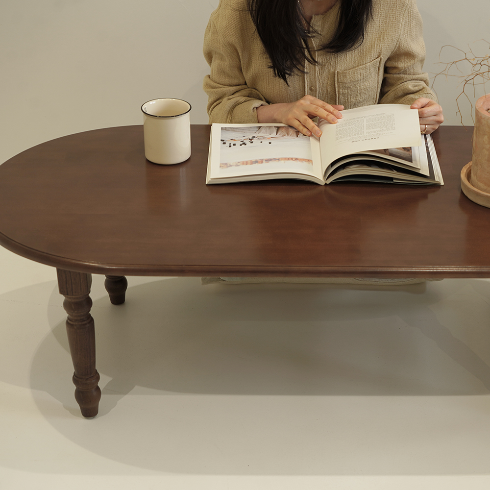 자야캠핑 코콜라 월넛 원목 타원형 소파 테이블 1200