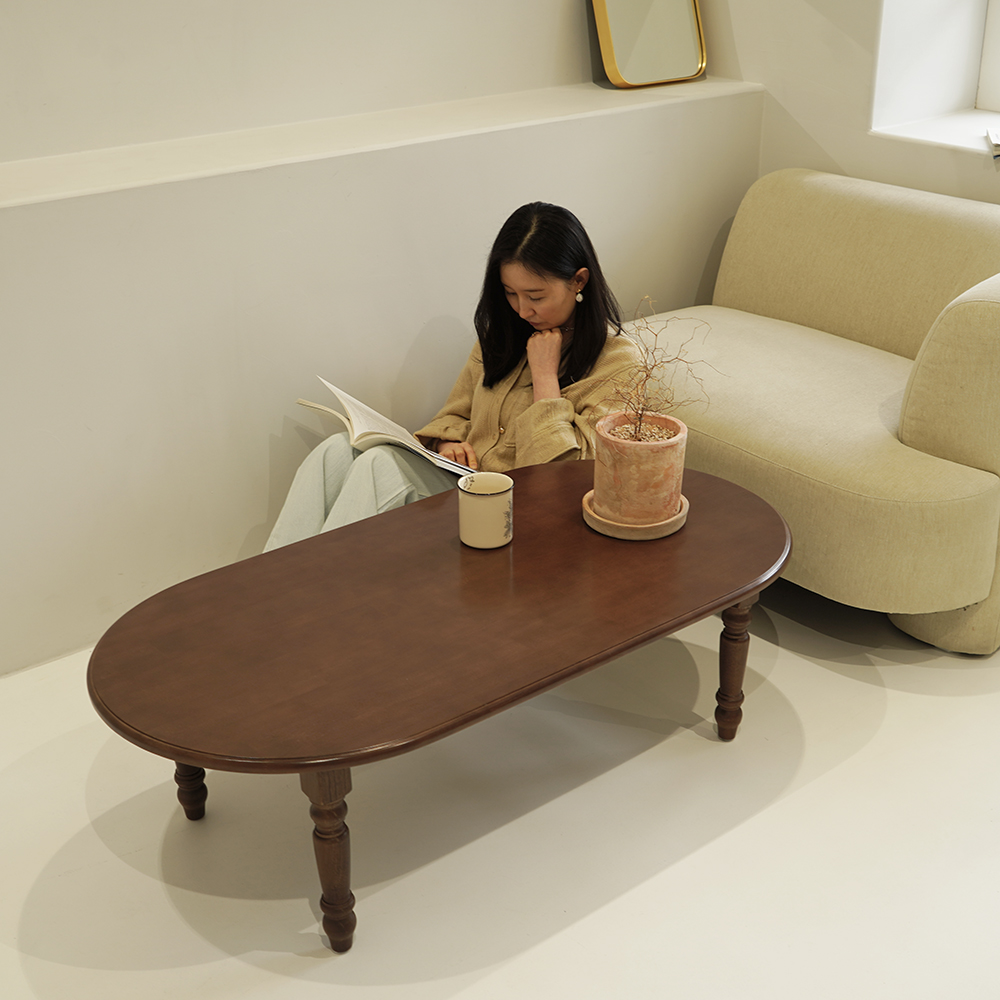 자야캠핑 코콜라 월넛 원목 타원형 소파 테이블 1200