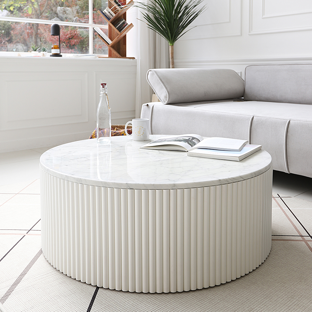 라리타 천연 대리석 템바보드 원형 인테리어 거실 소파 테이블 900 CL427