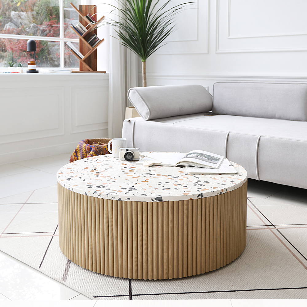 라리타 테라조 템바보드 원형 인테리어 거실 소파 테이블 900 CL427