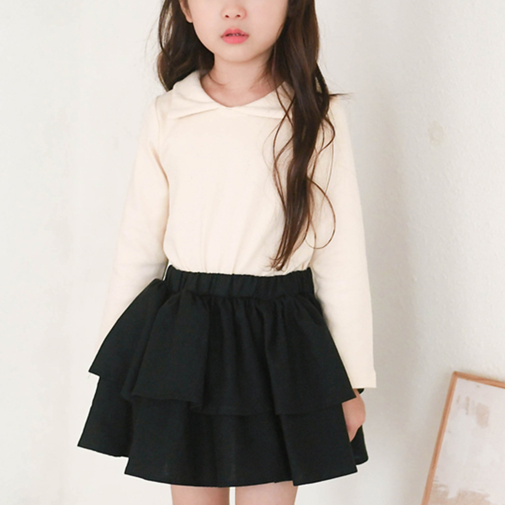 미니 오픈 카라 프릴 티셔츠 봄 가을 겨울 아이보리 네이비 아동 여아 유아 어린이 긴팔