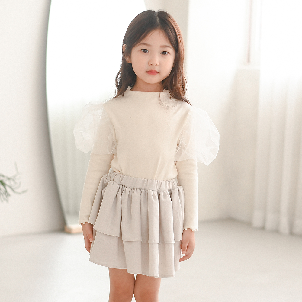 리슈나 샤 티셔츠 봄 가을 겨울 아이보리 블랙 아동 여아 유아 어린이 긴팔 어깨 망사 - 상세 이미지 3