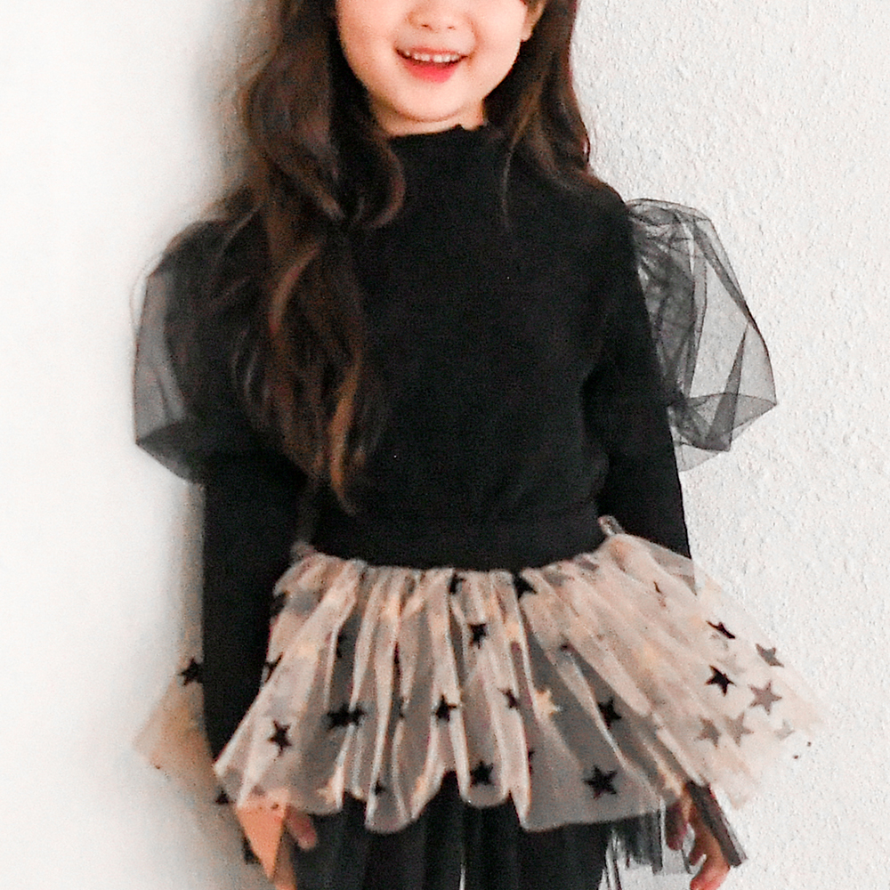 리슈나 샤 티셔츠 봄 가을 겨울 아이보리 블랙 아동 여아 유아 어린이 긴팔 어깨 망사 이미지 8