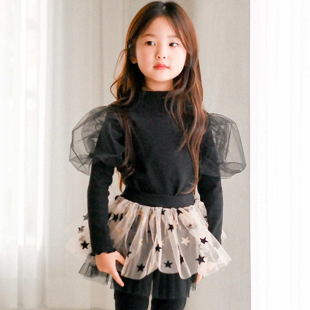 리슈나 샤 티셔츠 봄 가을 겨울 아이보리 블랙 아동 여아 유아 어린이 긴팔 어깨 망사 이미지 7