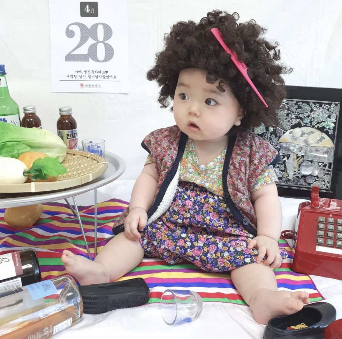 (소품대여/ 툴리툴리) 복고아줌마 아기 셀프촬영 200일 300일 400일 애플비셀프 이미지 8