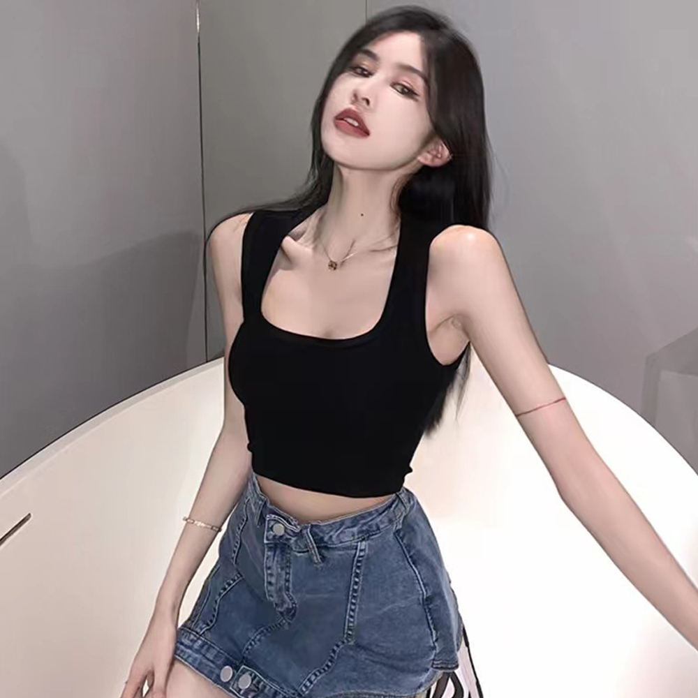 캡나시 크롭티 배꼽티 크롭 세미 탑 언더붑 스퀘어넥 슬리브리스 이미지 4