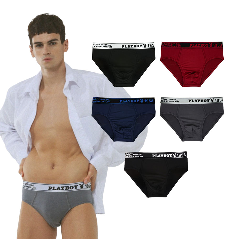 플레이보이속옷 빅사이즈 인견 남자팬티 레이온 쿨 브리프 남성 삼각팬티 5매