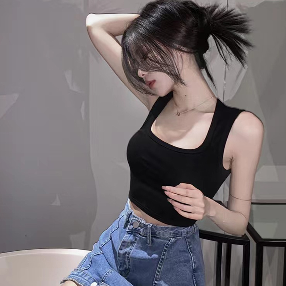 캡나시 크롭티 배꼽티 크롭 세미 탑 언더붑 스퀘어넥 슬리브리스 이미지 3