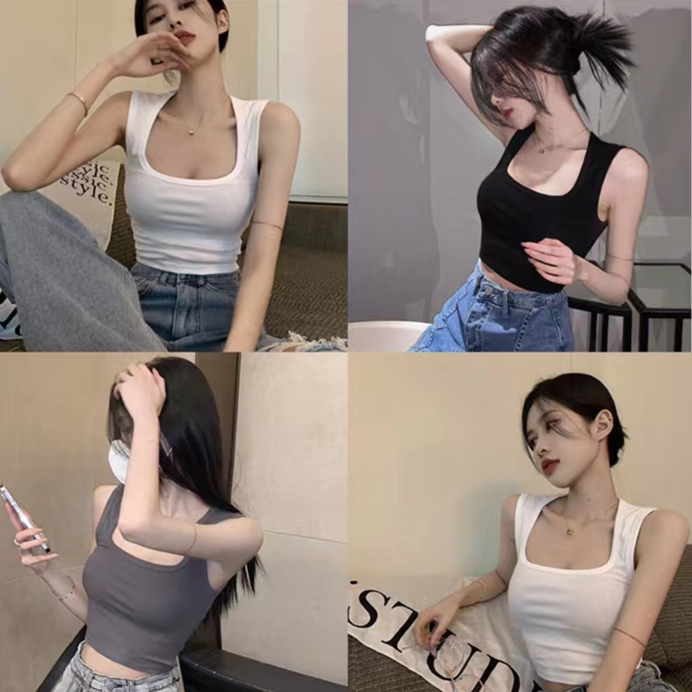 캡나시 크롭티 배꼽티 크롭 세미 탑 언더붑 스퀘어넥 슬리브리스 이미지 2