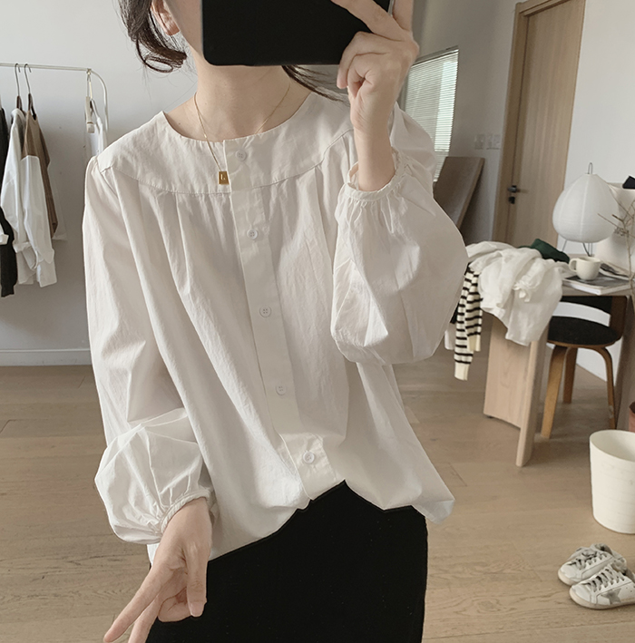 하마마스 순면 퍼프소매블라우스 루즈핏 미시옷 여성의류 - 메인 이미지