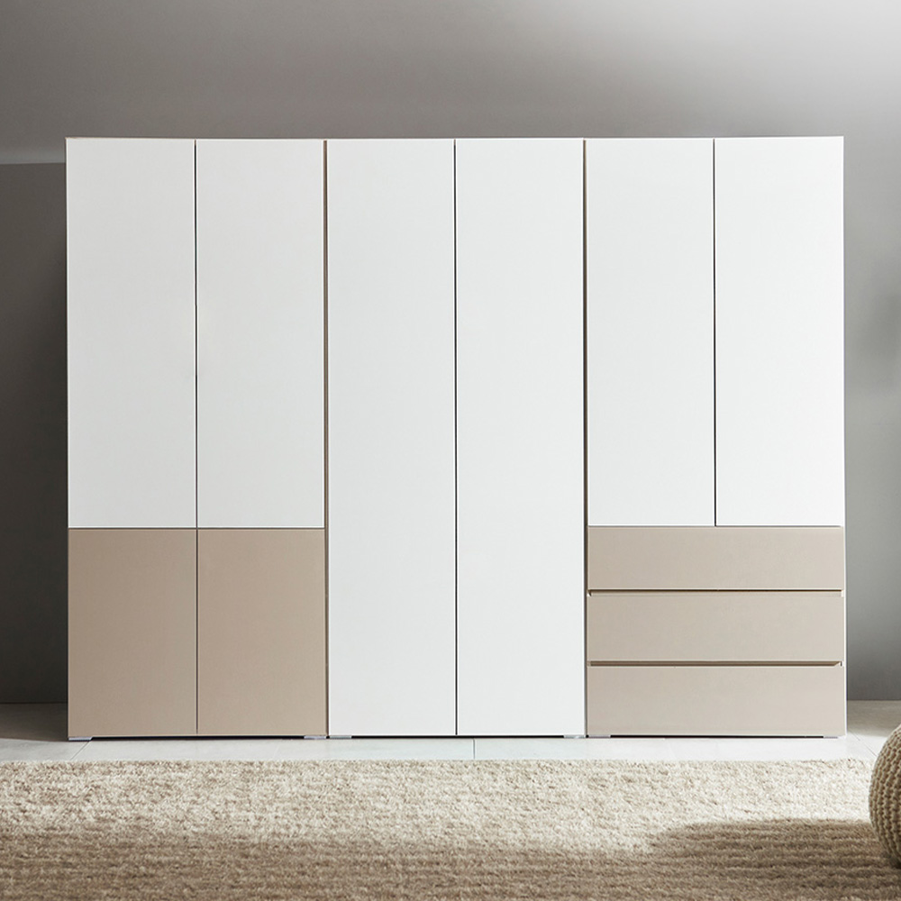 장인가구 비쥬얼 터치 2400 옷장 세트 (800, 3단 서랍옷장,4도어 이불장)