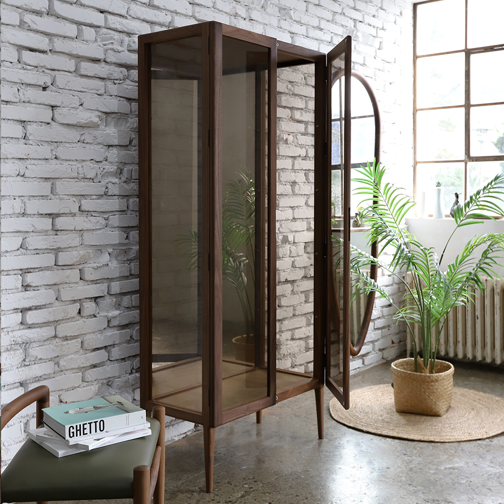 발렌티나 월넛 솔리드 원목 유리 진열장 인테리어 장식장 CL387