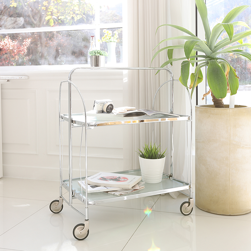 미드센츄리 인테리어 접이식 2단 트롤리 이동식 카트 웨건 CL430