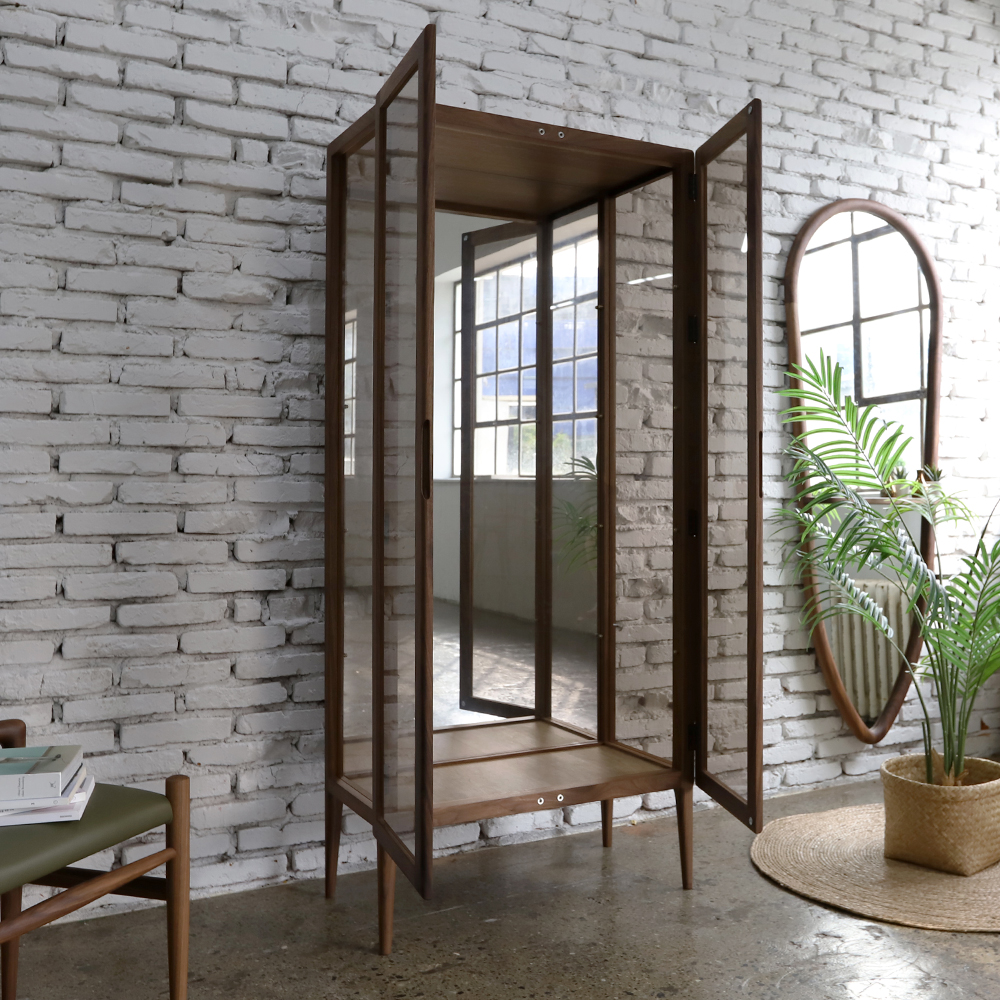 발렌티나 월넛 솔리드 원목 유리 진열장 인테리어 장식장 CL387