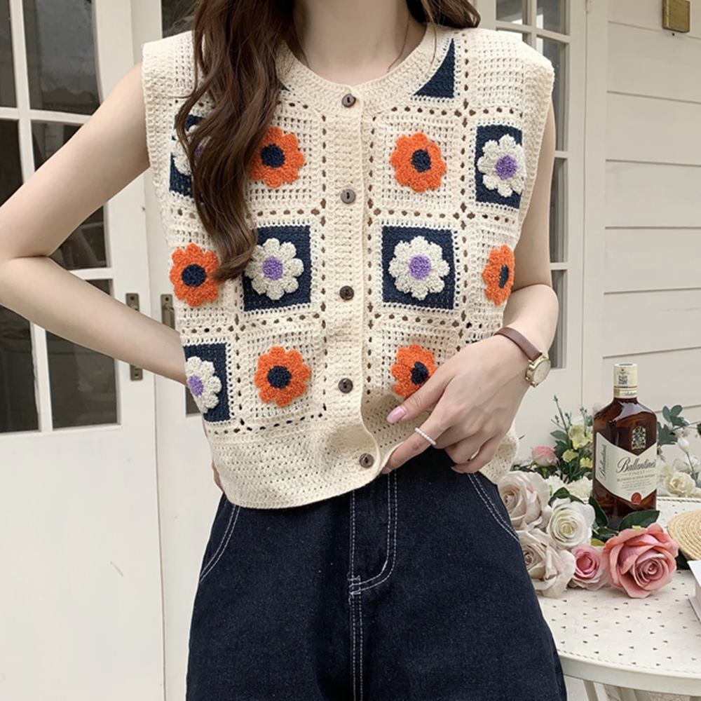 뜨개 조끼 펀칭 베스트 자수 니트 모티브