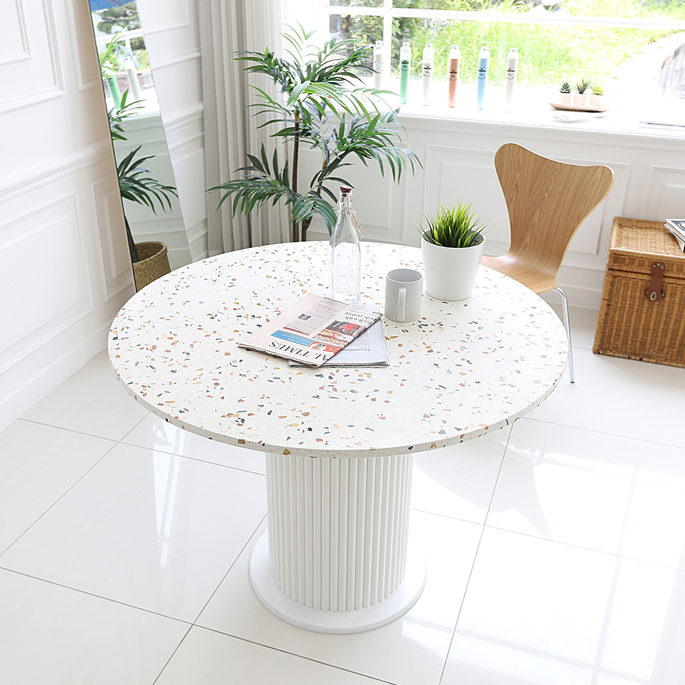 오델리 4인용 테라조 대리석 원형 템바보드 식탁 테이블 800 CL413