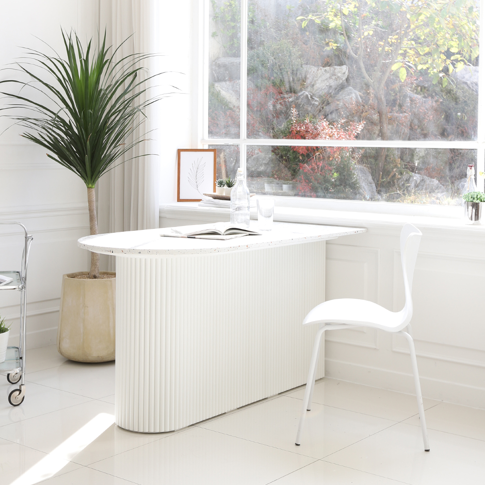 코코로 4인용 테라조 대리석 반타원형 템바보드 식탁 테이블 홈바 1500 CL428