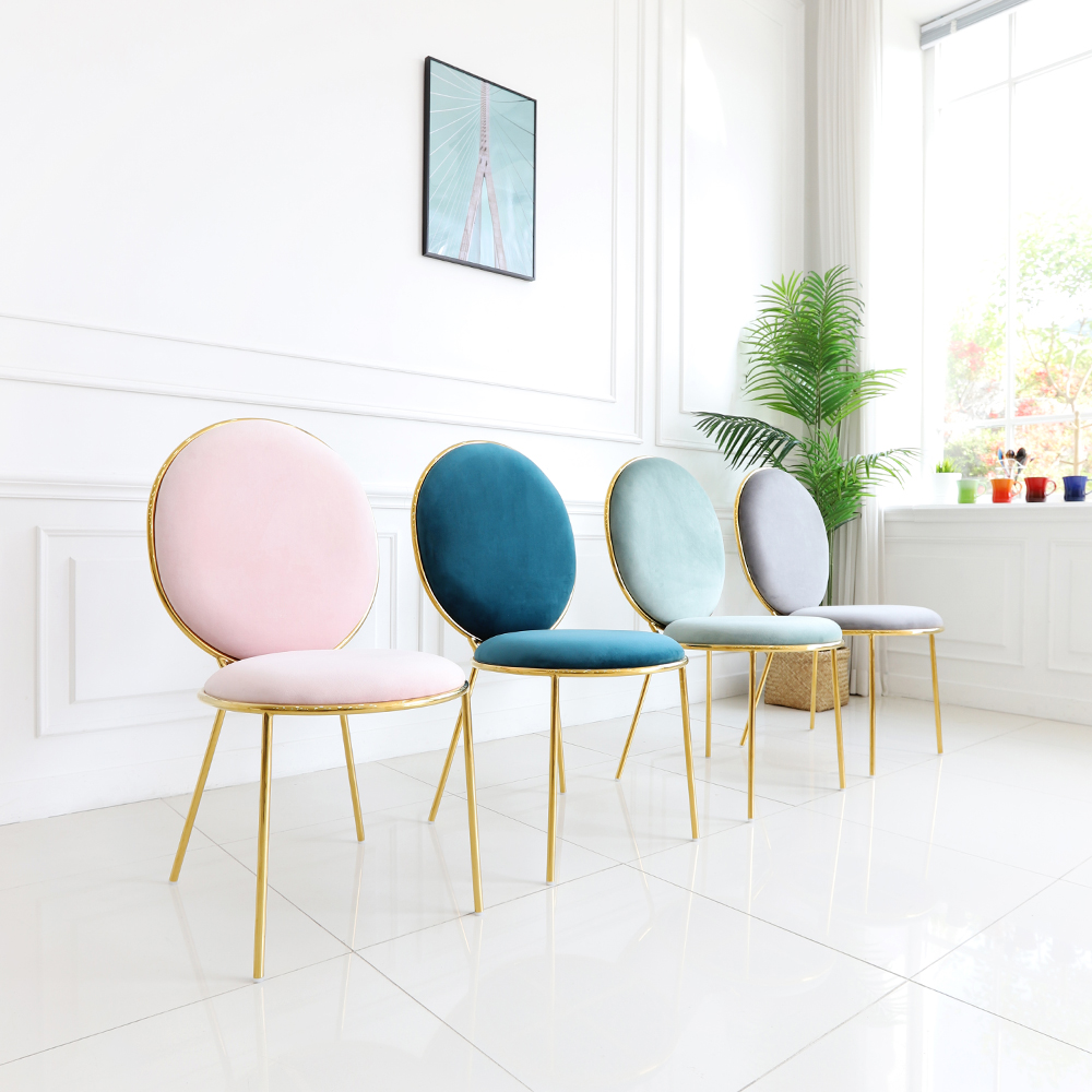 벨벳 패브릭 골드 원형 등받이 식탁 카페 의자 인테리어 라운지 체어 CL378