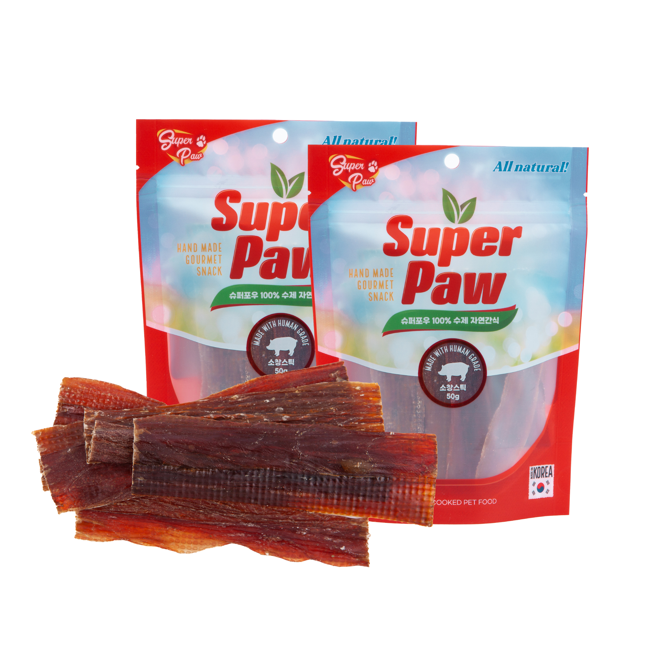 슈퍼포우 강아지 고양이 수제간식 소창스틱 50g - 메인 이미지