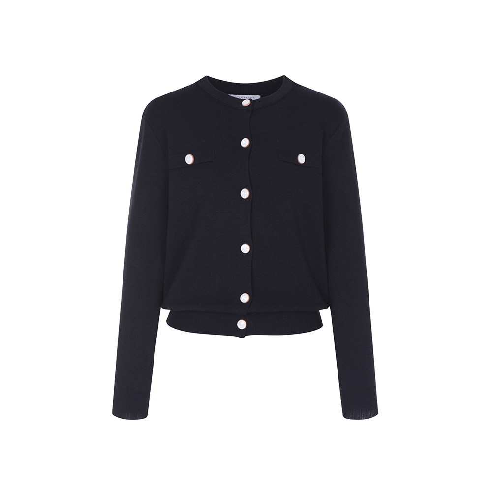 [한정수량] 예시카 페이크 립 포켓 라운드넥 니트 가디건 YH2KC418