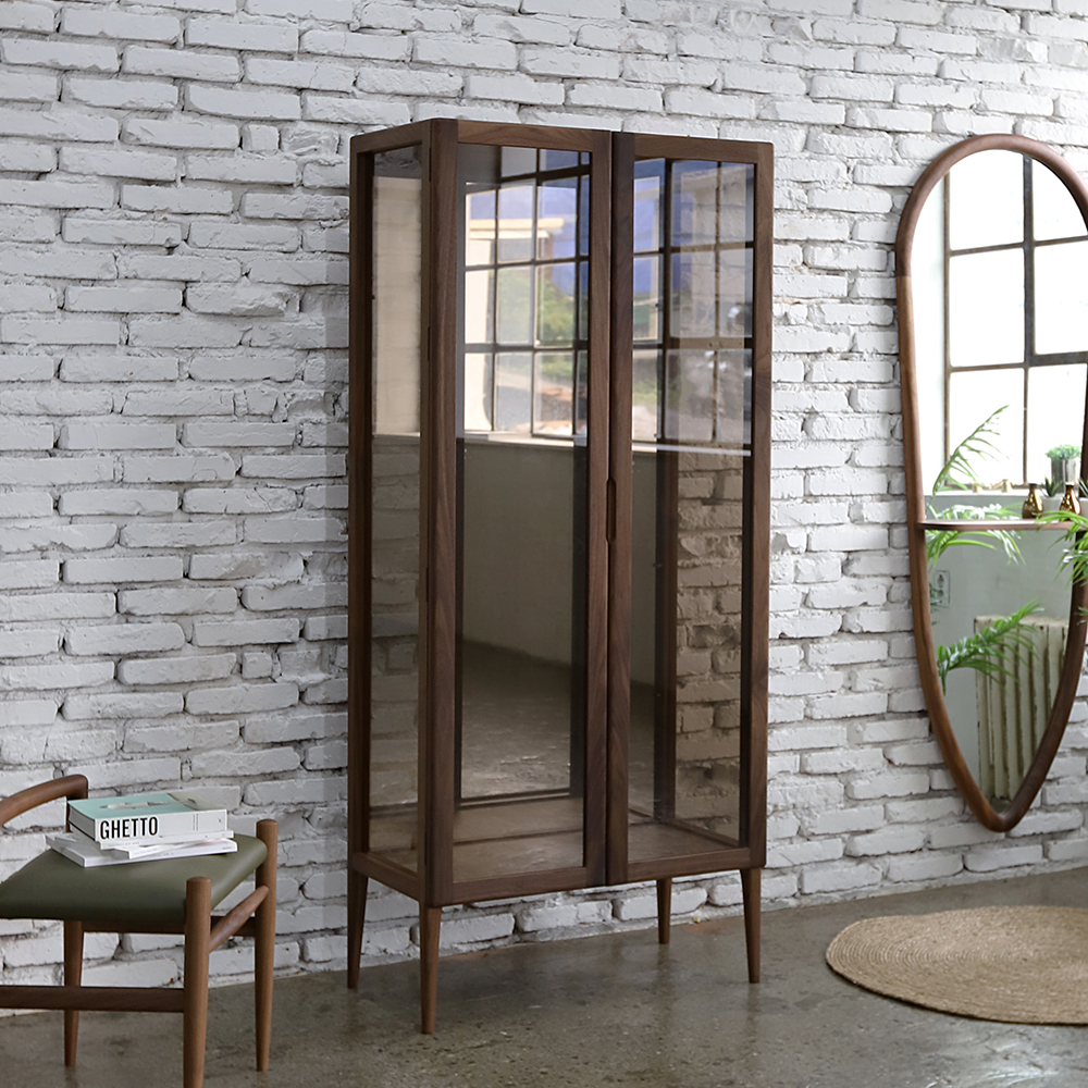 발렌티나 월넛 솔리드 원목 유리 진열장 인테리어 장식장 CL387