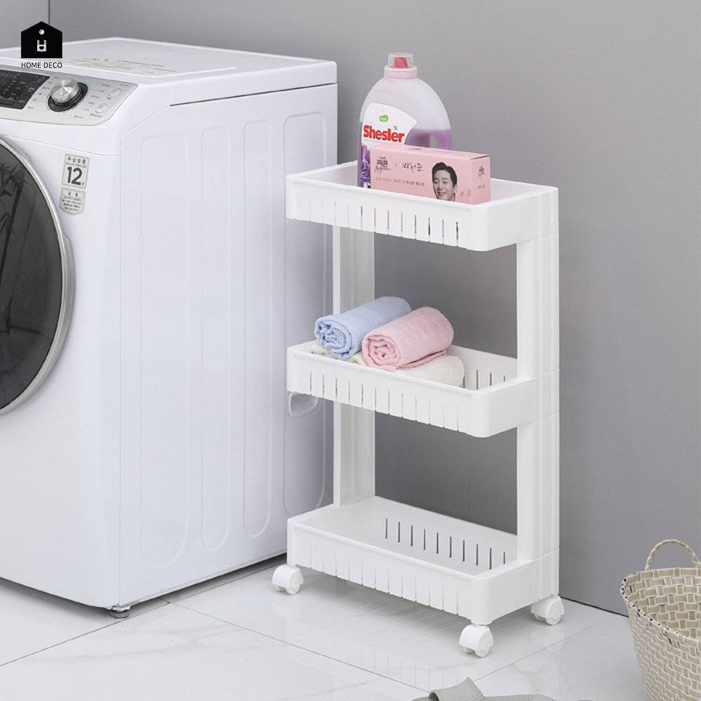 UH 세탁실 수납장 바퀴달린 틈새 선반 이동식 트롤리 중형 3단