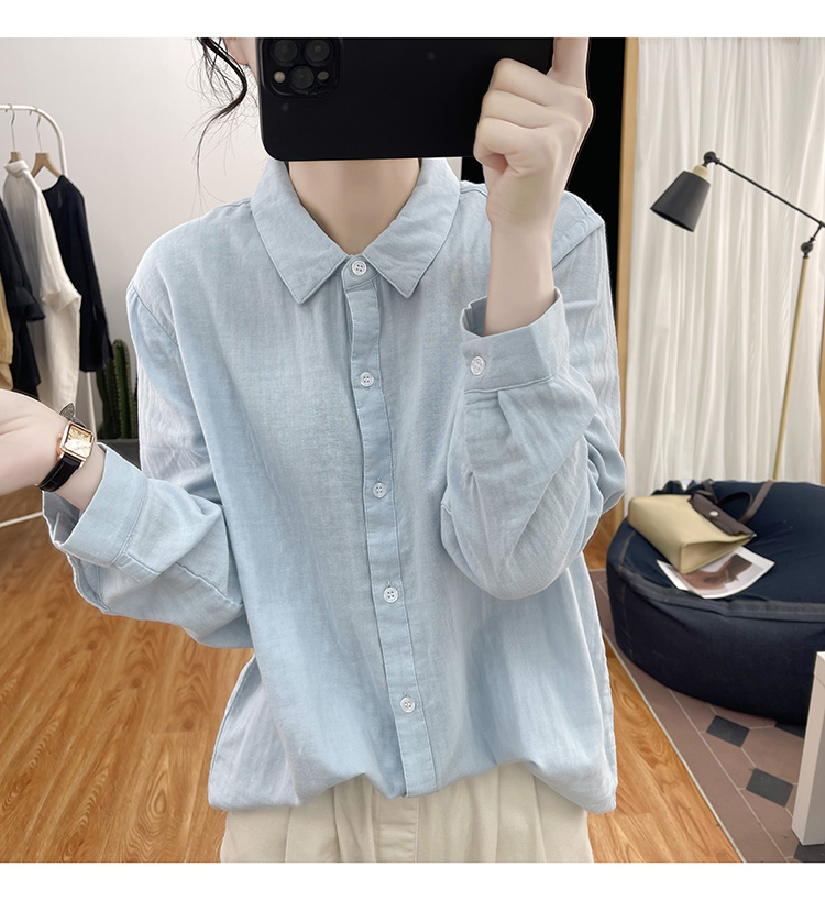 하마마스 칼라넥 아사면블라우스 미시옷 여성의류 77사이즈 - 상세 이미지 5