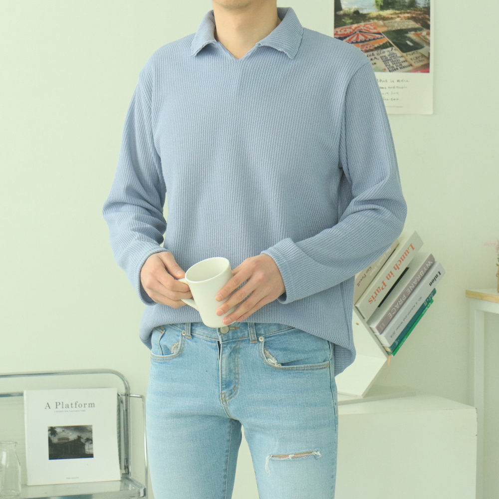 남자티셔츠 구김없는 헨리넥 긴팔 남자카라티 이미지 2