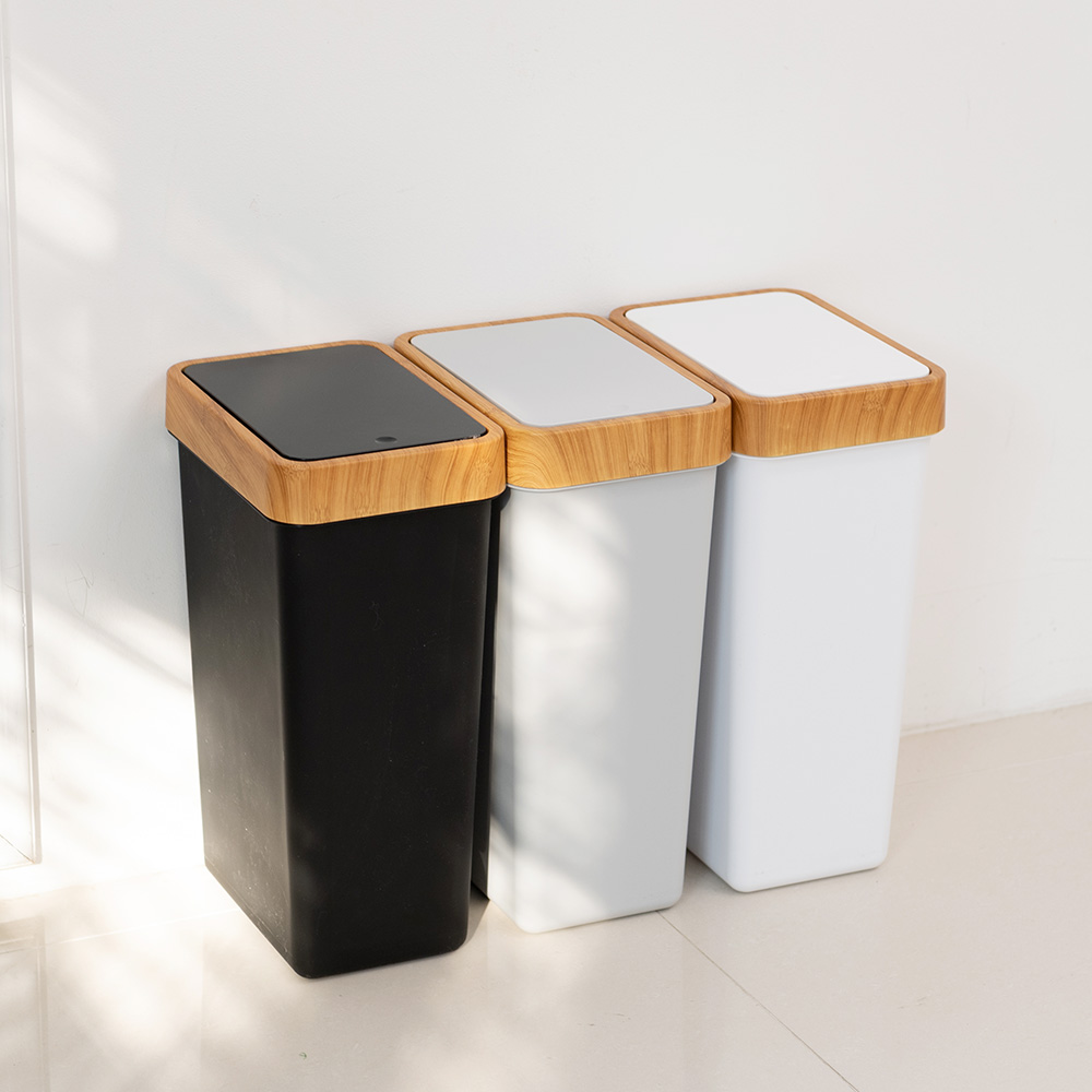 씨에스리빙 뱀부 원터치휴지통 종량제쓰레기통 사각 5L 블랙 - 상세 이미지 5