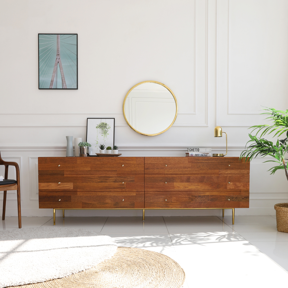 에단 멀바우 원목 서랍 높은 거실장 2000 TV 다이 선반 CL162