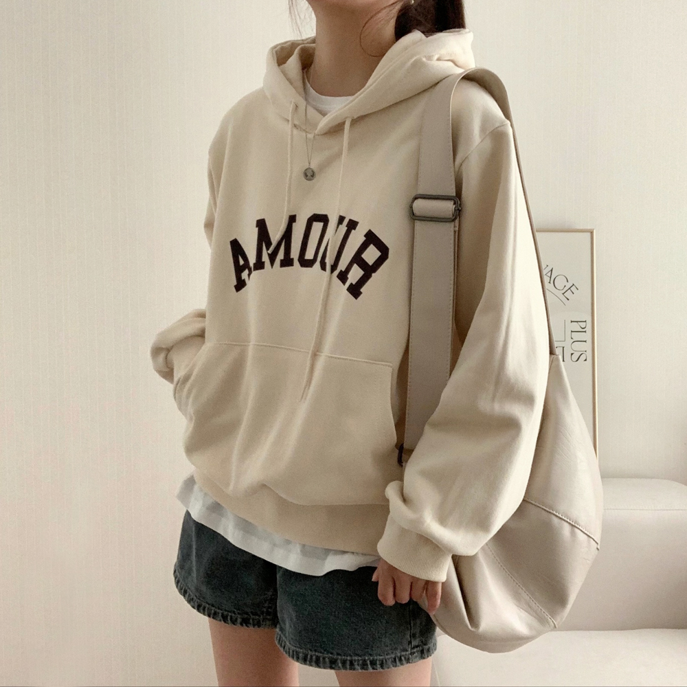 오버핏 레터링 프린팅 레이어드 여성 후드티 여자 가을 티셔츠 코튼 여자 맨투맨 박스티