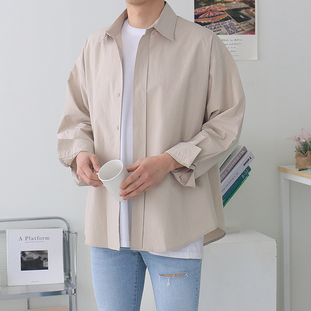 남자셔츠 벌룬핏 와이드카라 남성남방 남자오버핏셔츠 - 상세 이미지 5