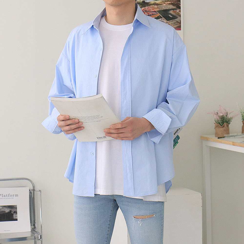 남자셔츠 벌룬핏 와이드카라 남성남방 남자오버핏셔츠 이미지 4