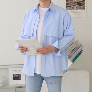 남자셔츠 오버핏셔츠 트렌치 셔켓 남자남방 착용 후기 | 사이즈/핏 총정리 - 상품 이미지 1