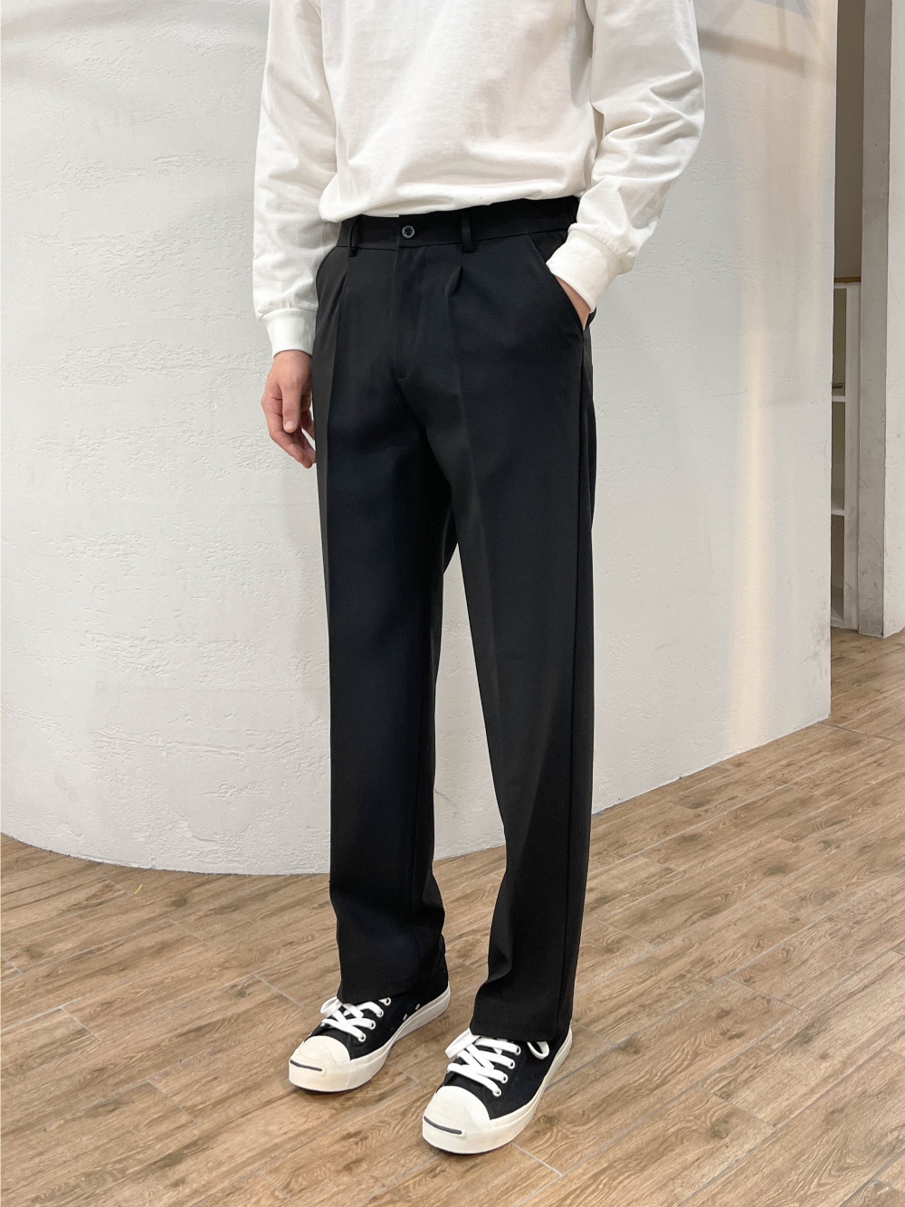 남자세미와이드슬랙스 10부 링클프리 슬랙스 봄 여름 정장바지 뒷밴딩 스판 팬츠 빅 사이즈 - 상세 이미지 5