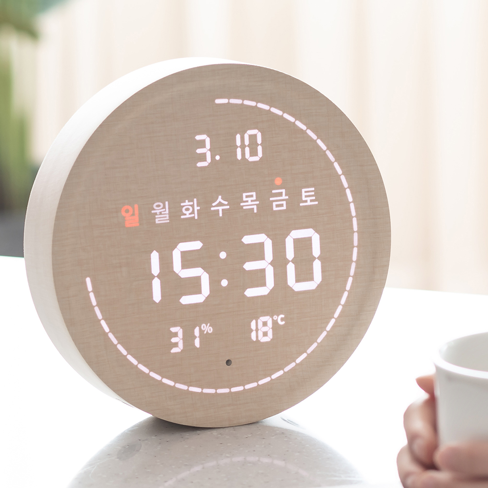 플라이토 와이파이 인테리어 LED 탁상시계 전자 디지털 무소음 테이블 시계 필링 18cm