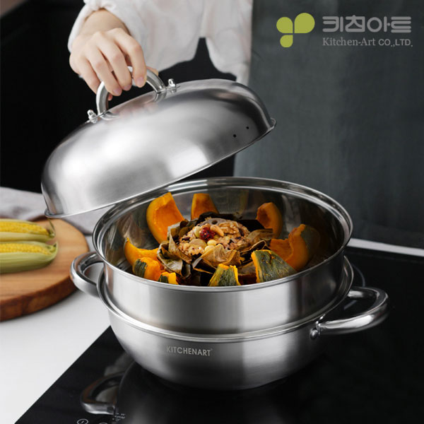 키친아트 인덕션 찜기 더블돔웍 인덕션용 2단 찜솥 28cm - 상품 이미지