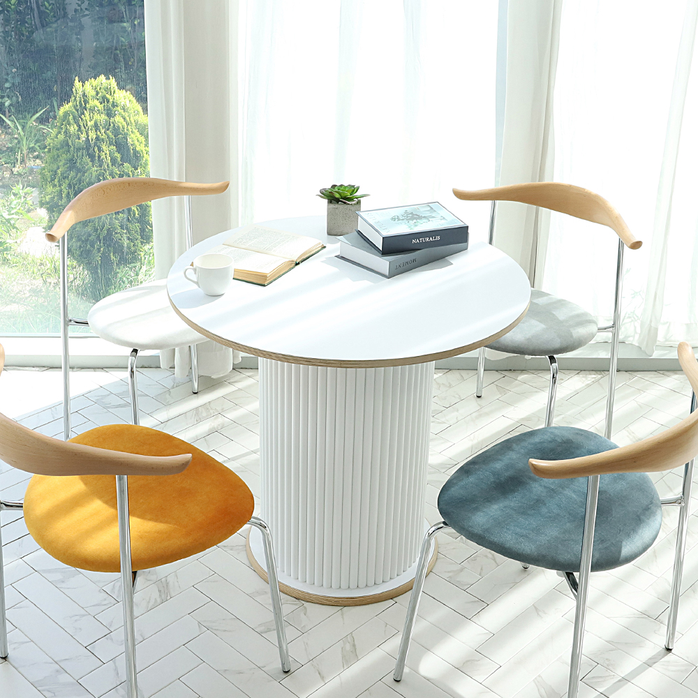 디오 4인용 HPL 라미네이트 원형 템바보드 식탁 테이블 900 SL158