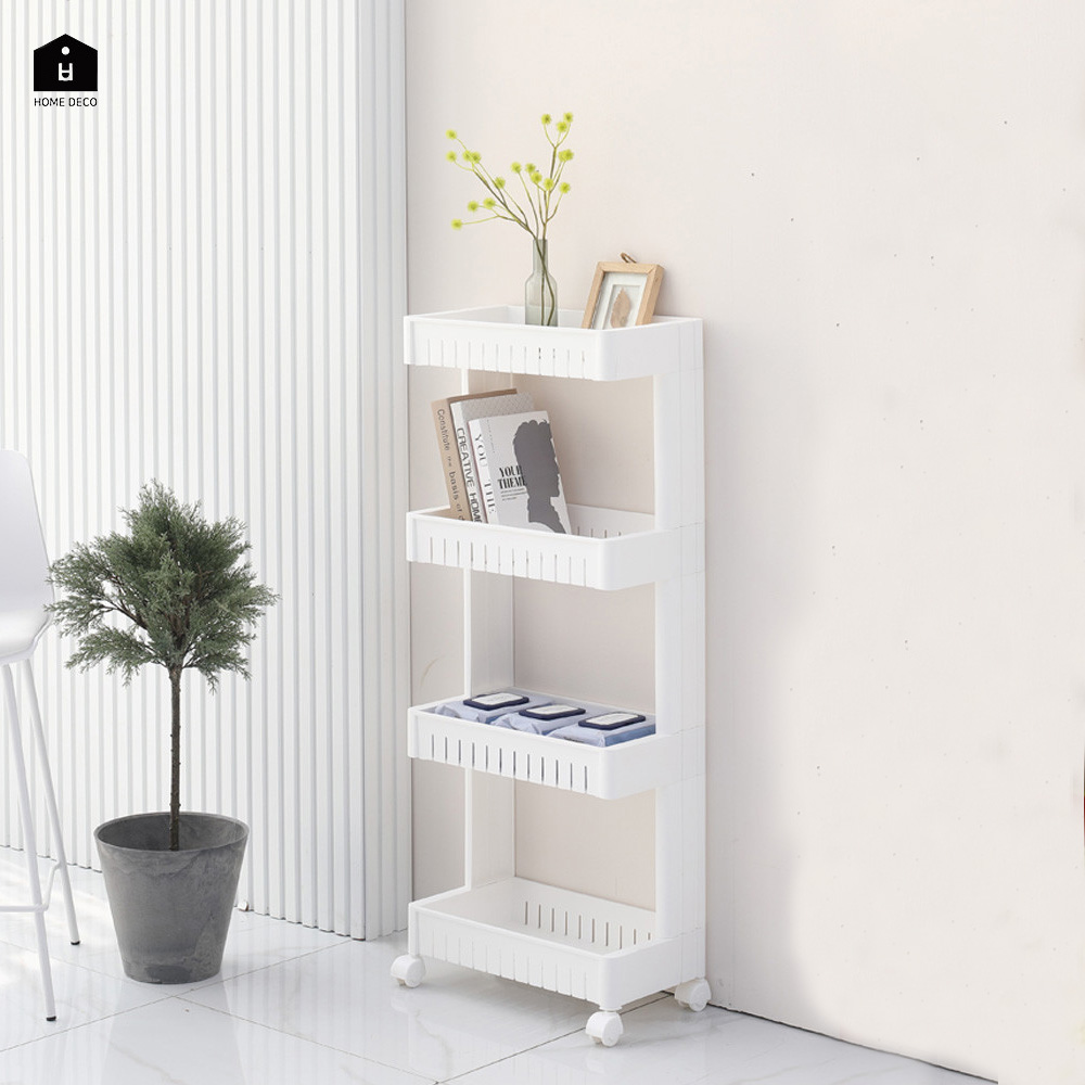 이동식 트롤리 선반 바퀴달린 세탁실 틈새 수납장 중형 4단