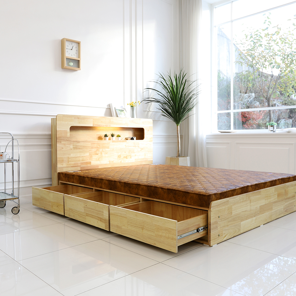 미엘 LED 원목 서랍 수납 온열 황토보료 황토볼 흙침대 Q 퀸 SL151