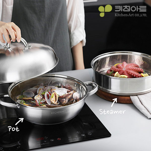 키친아트 인덕션 찜기 더블돔웍 인덕션용 2단 찜솥 28cm - 상세 이미지 3