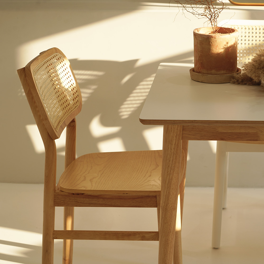 자야캠핑 카야니 천연 원목 카페 라탄 식탁 의자 내추럴