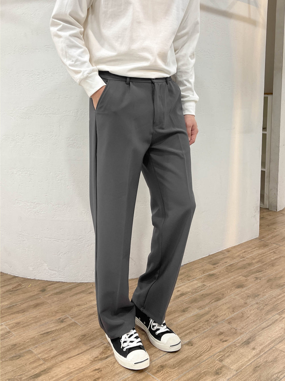 남자세미와이드슬랙스 10부 링클프리 슬랙스 봄 여름 정장바지 뒷밴딩 스판 팬츠 빅 사이즈 - 상세 이미지 3