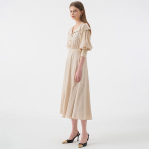 LEINA Deep Vneck Collar Flared Dress_Bei... 착용 후기 | 사이즈/핏 총정리 - 상품 이미지 2