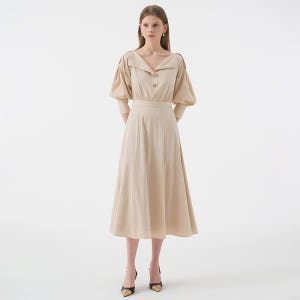 LEINA Deep Vneck Collar Flared Dress_Bei... 착용 후기 | 사이즈/핏 총정리 - 상품 이미지 1