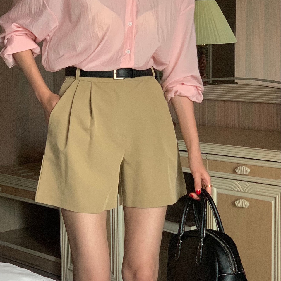 오버무드 여성 여름 신상 찰랑 쿨링 투핀턱 3부 슬랙스 반바지 팬츠 5color