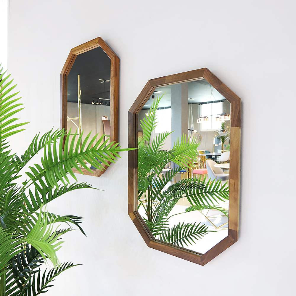 멀바우 월넛 원목 팔각 벽걸이 거울 인테리어 화장대 욕실 매장 카페 SL063