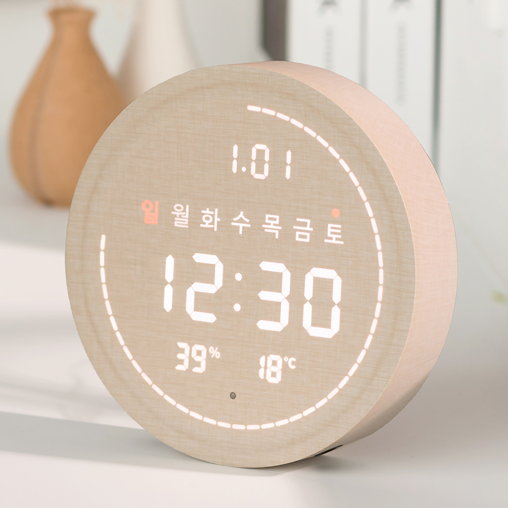 플라이토 와이파이 자동 시간 날짜 원형 LED 탁상시계 - 상세 이미지 3