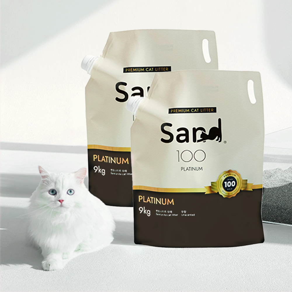 [정기구독1등] 샌드백모래 플래티넘 9kg X2팩 먼지 냄새 없는 벤토나이트 고양이모래 제품 이미지