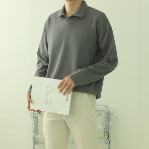 남자카라티 구김없는 오버핏 헨리넥 긴팔티셔츠 착용 후기 | 사이즈/핏 총정리 - 상품 이미지 4